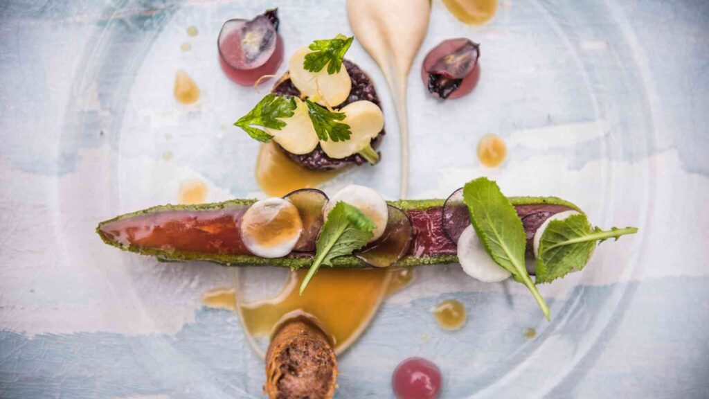 A plate of food on a white plate.