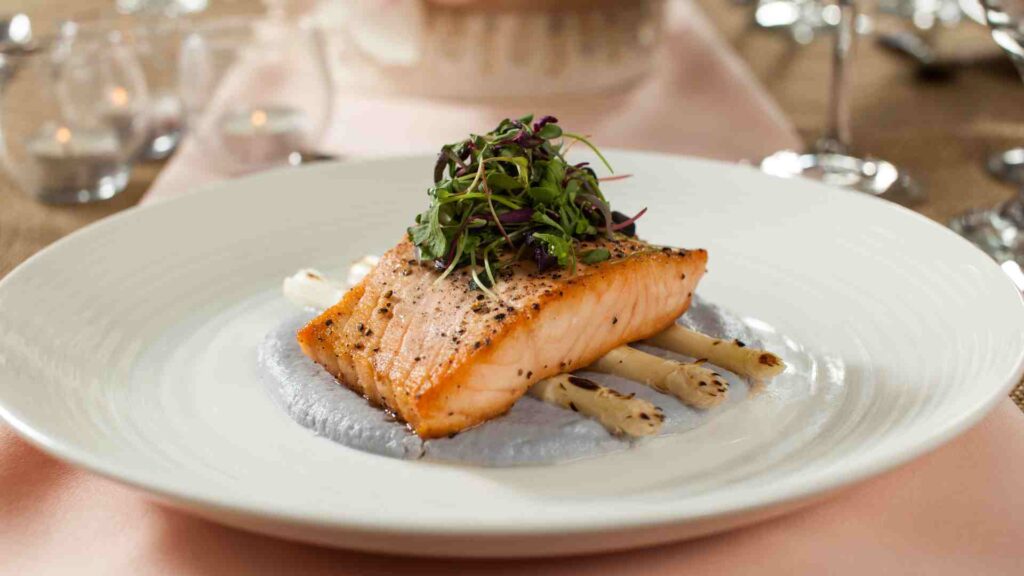 A plate of food on a table.